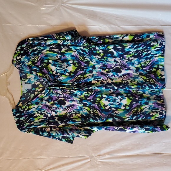 Liz & Me Catherines 3X stretchy short sleeve top NWOT V-neck multi color - Picture 1 of 10